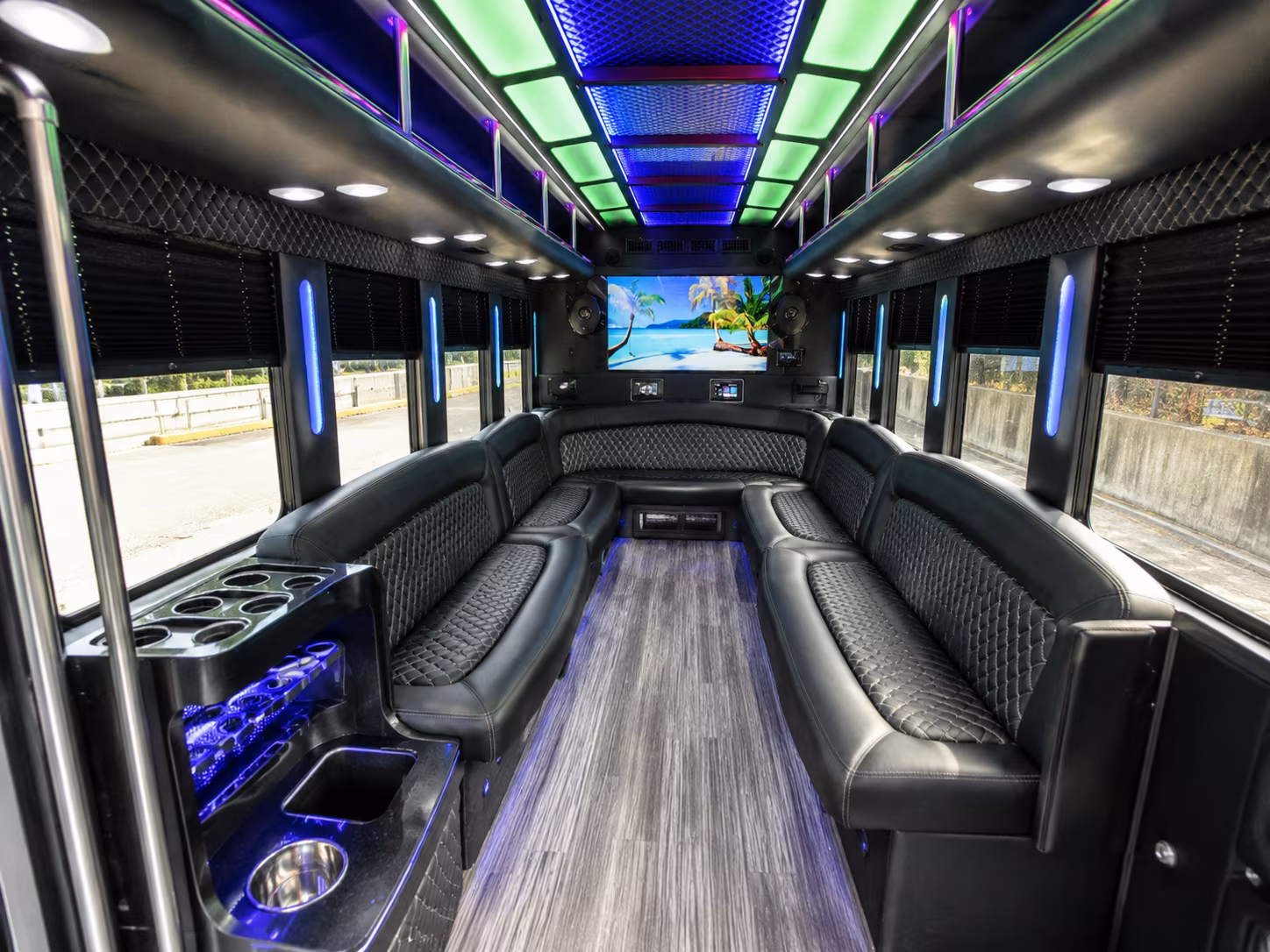 novi 18 passenger party bus inside