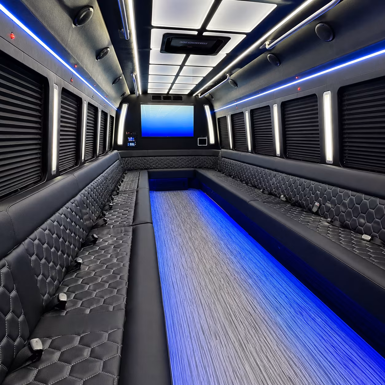novi 50 passenger party bus inside